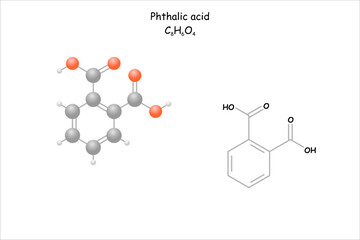 Stylized molecule model/structural formula of Phthalic acid.