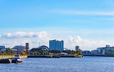 Riverside view of Glasgow, Scotland