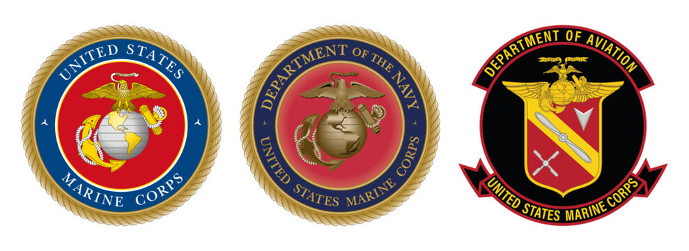 Vector seal of the United States Marine Corps. Department of the Navy US Marine Corps. Department of Aviation US Marine Corps logo