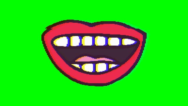 Mouth, smile or lips with glitch effect on green background. Emoji motion graphics.