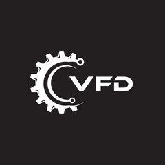 VFD letter technology logo design on black background. VFD creative initials letter IT logo concept. VFD setting shape design.
