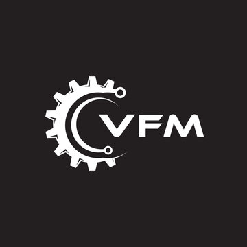 VFM letter technology logo design on black background. VFM creative initials letter IT logo concept. VFM setting shape design.
