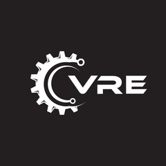 VRE letter technology logo design on black background. VRE creative initials letter IT logo concept. VRE setting shape design.
