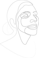 Woman beauty face with facial mask continuous line drawing. Skin care or cosmetic mask. Vector illustration.