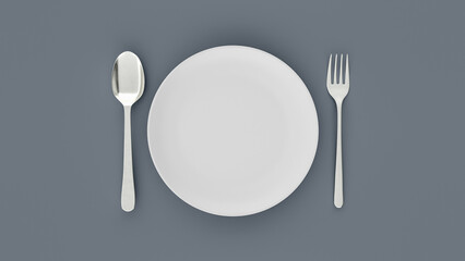 Starvation, diet concept. Food restriction and control eating. Empty plate. 3d rendering