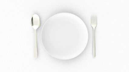 Starvation, diet concept. Food restriction and control eating. Empty plate. 3d rendering