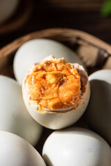 preserved Salted duck eggs with egg yolk on table