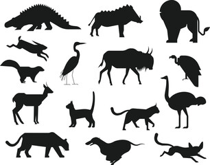 Set of Forest animals isolated vector Silhouettes