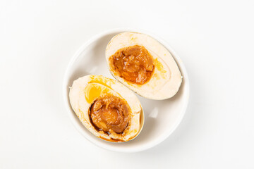 preserved Salted duck eggs with egg yolk on white background