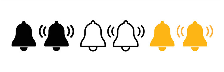 Notification bell icon. Alarm symbol. Ringing bell and notification for clock and smartphone. Incoming inbox message sign.  Vector illustration