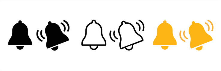 Notification bell icon. Alarm symbol. Ringing bell and notification for clock and smartphone. Incoming inbox message sign.  Vector illustration