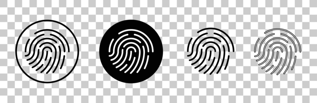 Fingerprint icon set. Fingerprint with transparent background.  Fingerprint identification icon for apps and websites. Vector illustration	