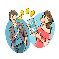 people transfering money digitally concept