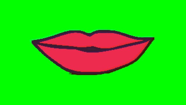 Mouth or lips with glitch effect on green background. Emoji motion graphics.