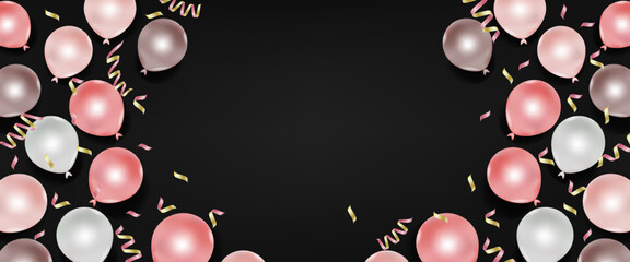 Pink and white balloon and ribbon for New Year, Christmas , Brithday on vector design..