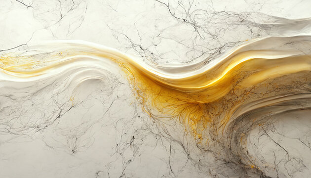 Fototapeta Abstract luxury marble background. Digital art marbling texture. Gold and white colors. 3d illustration 