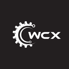 WCX letter technology logo design on black background. WCX creative initials letter IT logo concept. WCX setting shape design.
