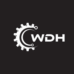 WDH letter technology logo design on black background. WDH creative initials letter IT logo concept. WDH setting shape design.
