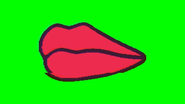 Mouth or lips with glitch effect on green background. Emoji motion graphics.