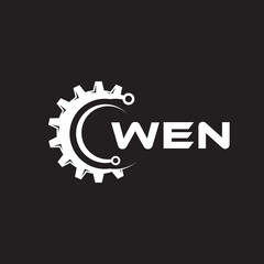 WEN letter technology logo design on black background. WEN creative initials letter IT logo concept. WEN setting shape design.
