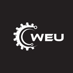 WEU letter technology logo design on black background. WEU creative initials letter IT logo concept. WEU setting shape design.
