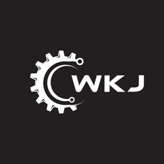 WKJ letter technology logo design on black background. WKJ creative initials letter IT logo concept. WKJ setting shape design.

