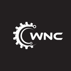 WNC letter technology logo design on black background. WNC creative initials letter IT logo concept. WNC setting shape design.
