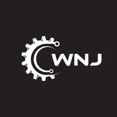 WNJ letter technology logo design on black background. WNJ creative initials letter IT logo concept. WNJ setting shape design.
