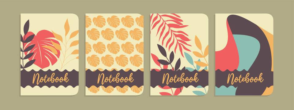  set of botanical concept cover designs. abstract background with hand drawn leaves.For notebooks, planners, brochures, books, catalogs