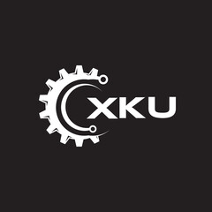 XKU letter technology logo design on black background. XKU creative initials letter IT logo concept. XKU setting shape design.
