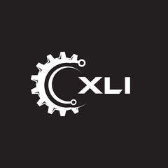 XLI letter technology logo design on black background. XLI creative initials letter IT logo concept. XLI setting shape design.
