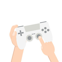 gamer hand holding joystick game controller pad