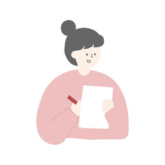 Hand drawn illustration of a woman writing.