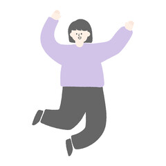 Hand drawn illustration of a woman jumping up.