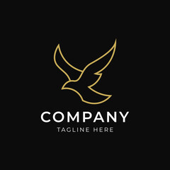 Flying Bird vector logo. Luxury bird, eagle, hawk, vector line logotype design. Universal premium falcon wing symbol logotype.