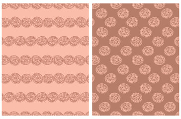 Abstract Geometric Seamless Vector Patterns. Simple Dotted Design. Brush Circles on a Blush and Terracotta Background. Irregular Infantile Style Print with Messy Scribbles ideal for Fabric. 