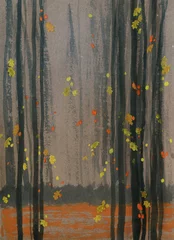 Fototapeten autumn landscape. forest. watercolor painting © Anna Ismagilova