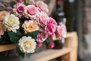 close-up shot of beautiful flowers bouquet on blurred background