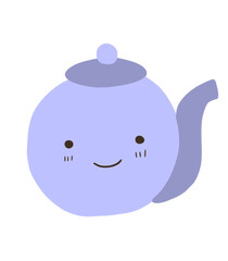 Light purple teapot with smiling face, color illustration