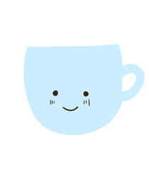 Light blue cup with smiling face, color illustration
