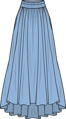 GIRLS AND WOMEN BOTTOM WEAR LONG SKIRT FRONT VECTOR SKETCH