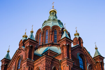 Fototapeta na wymiar The beautiful Uspenski Cathedral in Helsinki, Finland