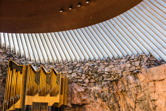 The interior in The Rock Church in Helsinki, Finland