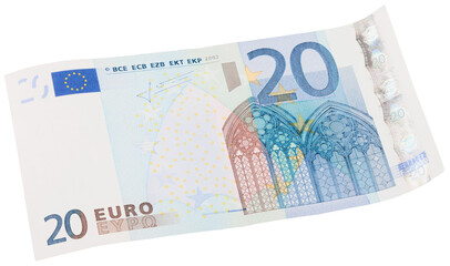 Twenty Euro banknote isolated on white