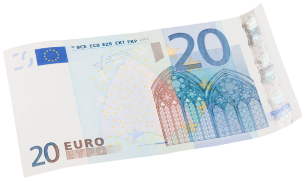 Twenty Euro banknote isolated on white