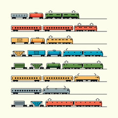 Electric-powered trains. Set of vector illustrations © K. P. Vinogradov