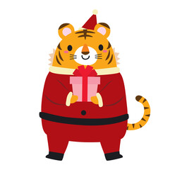 クリスマス動物サンタイラスト/トラ03