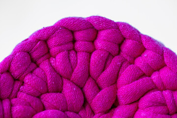 beautiful bright bedroom Scandinavian interior, double bed, handmade basket on the blanket