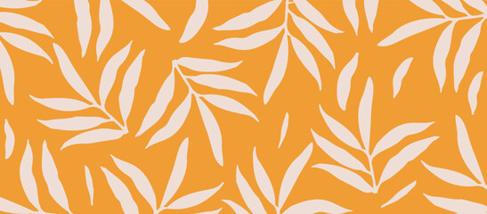 Nature leaves on light orange background. Vector Illustration. Elegant leaves pattern. Branches design for banner, card, cover, fabric, print and invitation
