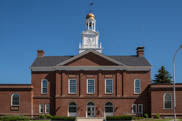 Downtown Fergus Falls City Hall building in the summer. Rural Minnesota city in the USA.
